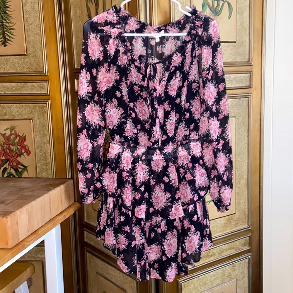 LoveShackFancy Black & Floral Tiered Dress Size Small